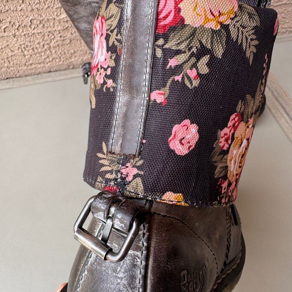 Dr Martens Triumph Boots Womens 9 Gray Black Pink Floral Foldover Tall Combat - Picture 13 of 16